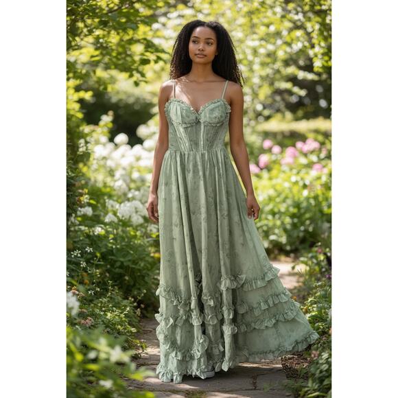 Green Floral Bridgerton Inspired Dress Size 12 NWT - Picture 8 of 8